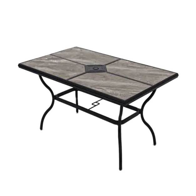 Drop In Tile Dining Table Outdoor Kitchen Furniture Aluminum Frame Tabletop With Umbrella Hole Black