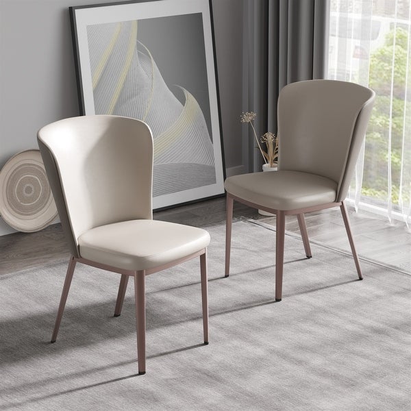 Gray PU Ergonomic Seat Dining Chairs with Metal Leg Set of 2