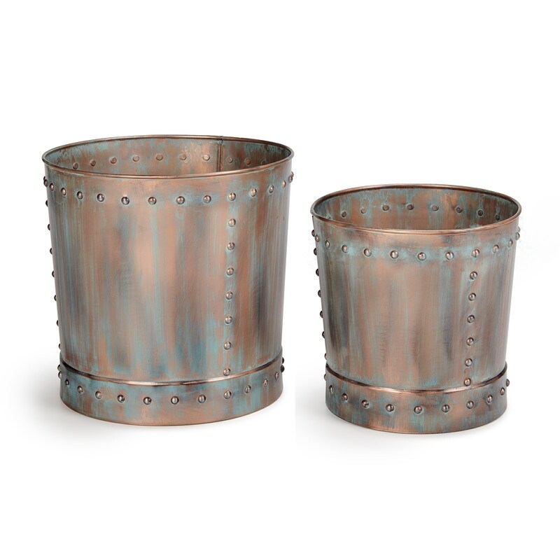 Unique Large Riveted Bronze Planter Set of 2 for Outdoor or Indoor Use  Garden  Deck  and Patio