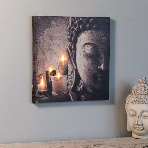 Luxenhome Zen Buddha And Candles Lighted Canvas Print Brown