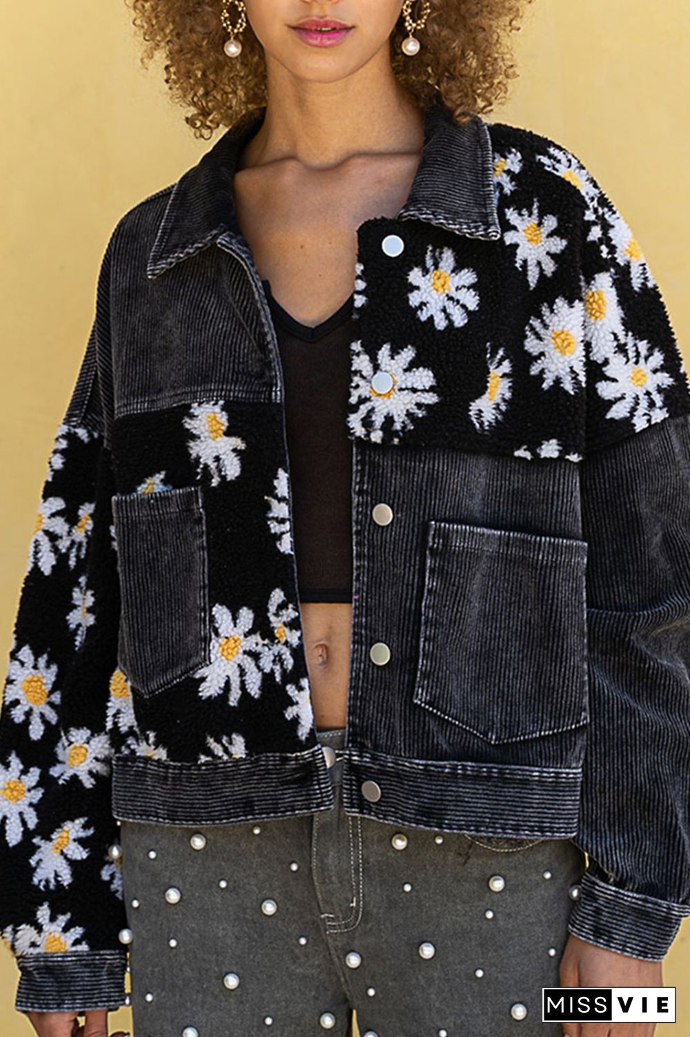 Daisy Print Patchwork Corduroy Jacket