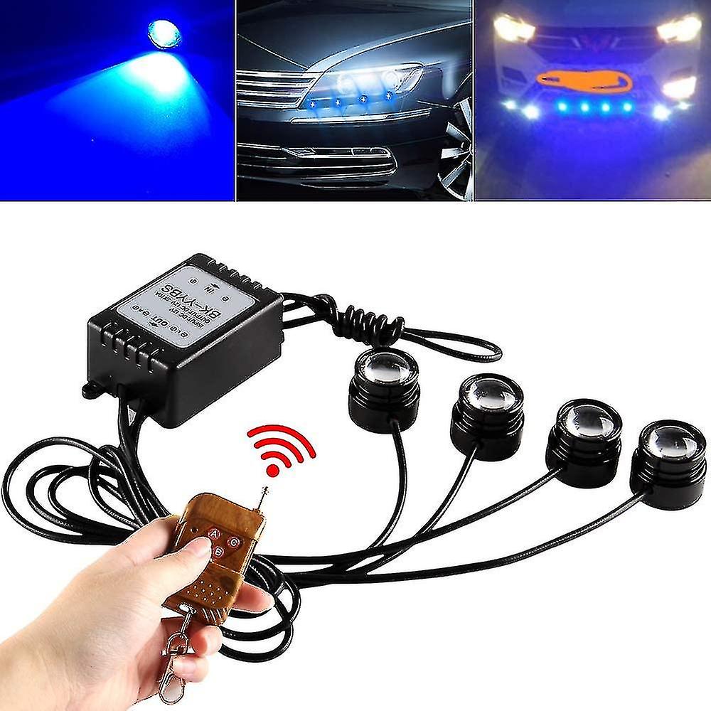 4 In 1 Car Motorcycle Blue Led Eagle Eye Flash Strobe Lights Emergency Warning Drl Daytime