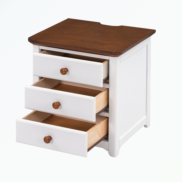 Nightstand with USB Charging Ports and Three Drawers - - 36934055