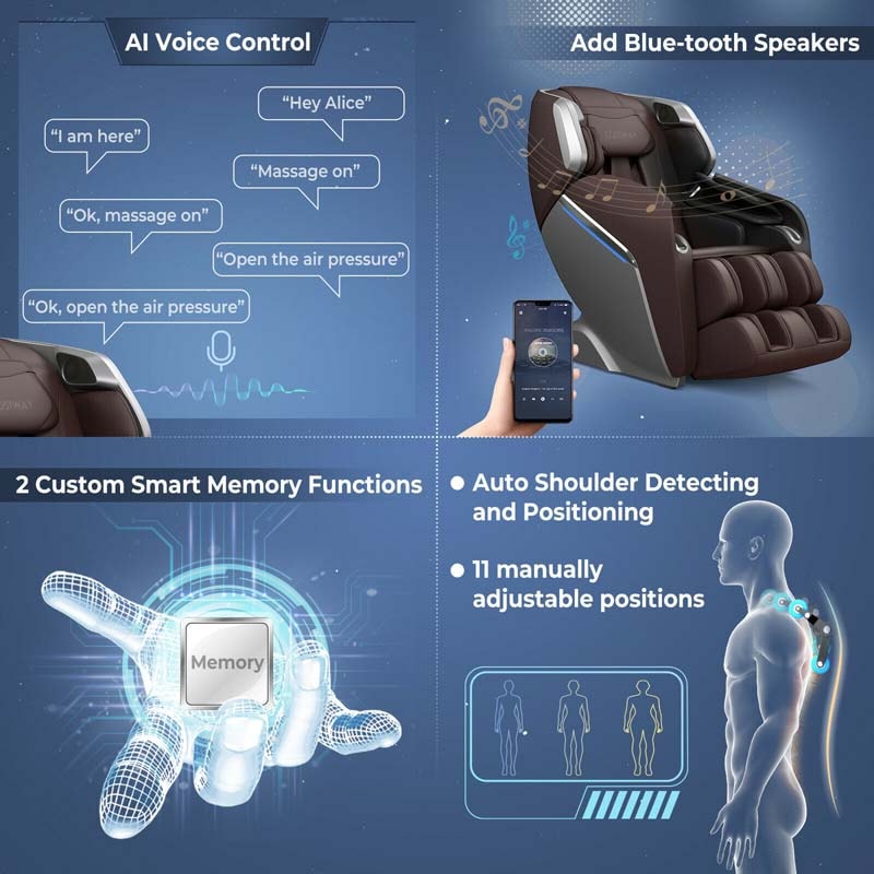 SL Track Full Body Massage Chair Zero Gravity Massage Recliner with LED Mood Lights