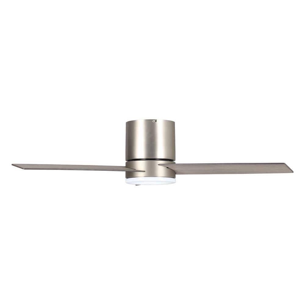 Parrot Uncle Darosa 48 in LED Nickel 3Blade Flush Mount Ceiling Fan with Remote Control and Light