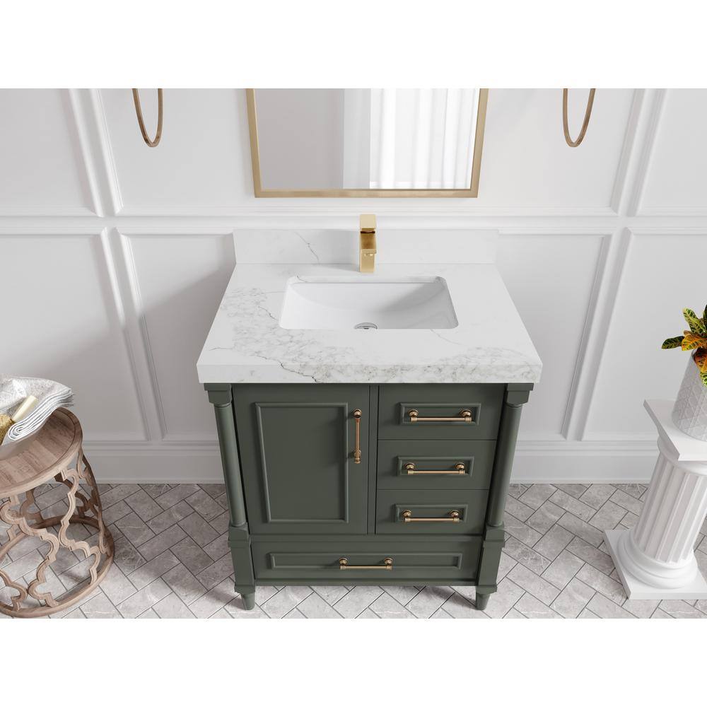 Willow Collections Hudson 30 in. W x 22 in. D x 36 in. H Bath Vanity in Pewter Green with 2 in. Calacatta Nuvo Top HDSN_PGN_CA_NV_30