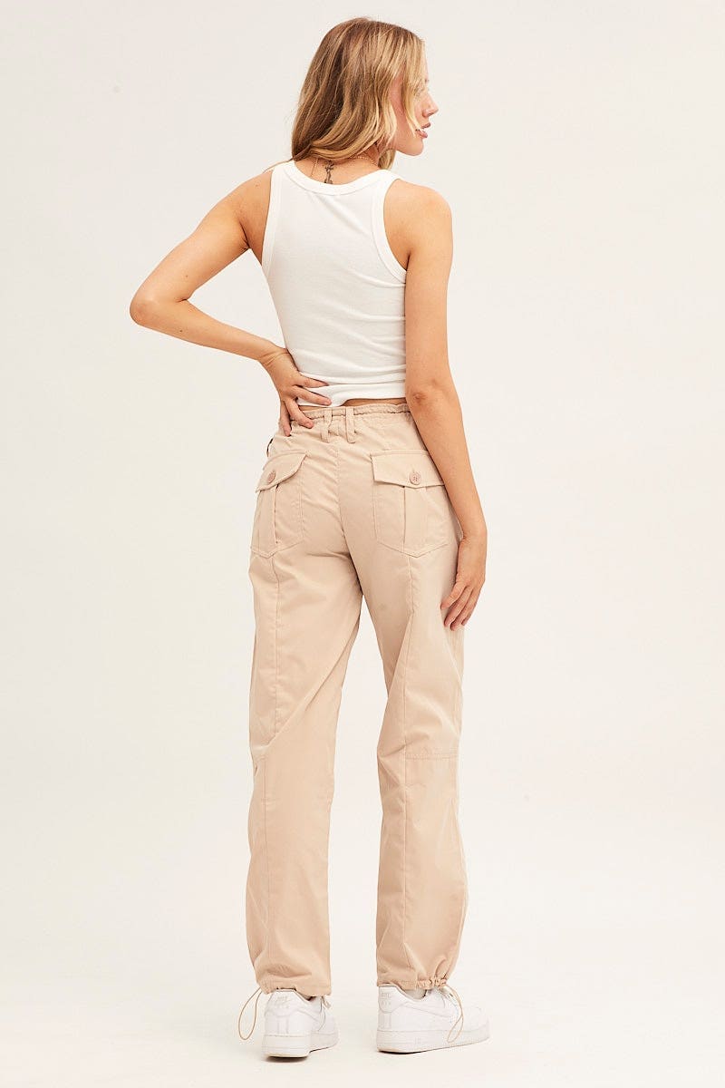 Beige Pants Strap Waist Cargo