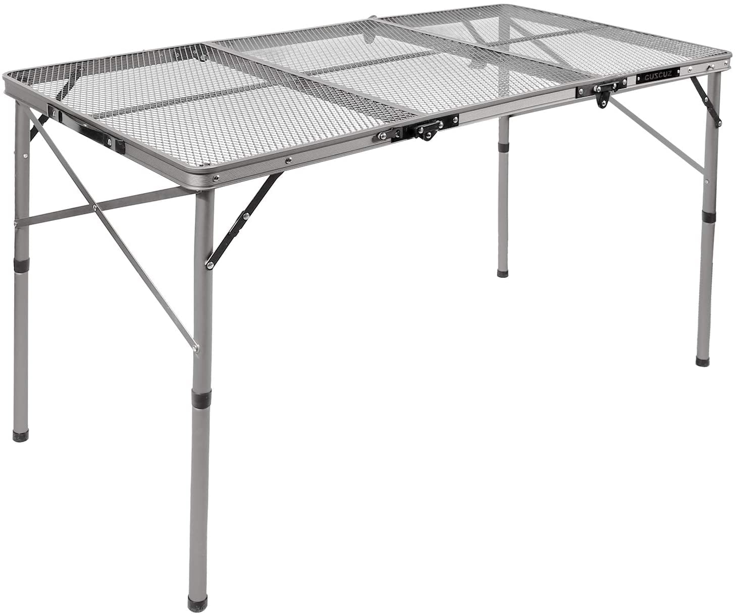 REDCAMP Folding Portable Grill Table for Camping, Lightweight Aluminum Metal Grill Stand Table for Outside Cooking Outdoor BBQ RV Picnic, Easy to Assemble with Adjustable Height Legs, Silver