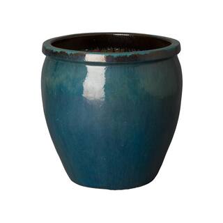 Emissary 19 in. D x 19 in. H Teal Ceramic Round Planter with Drainage Hole 12040TL-2