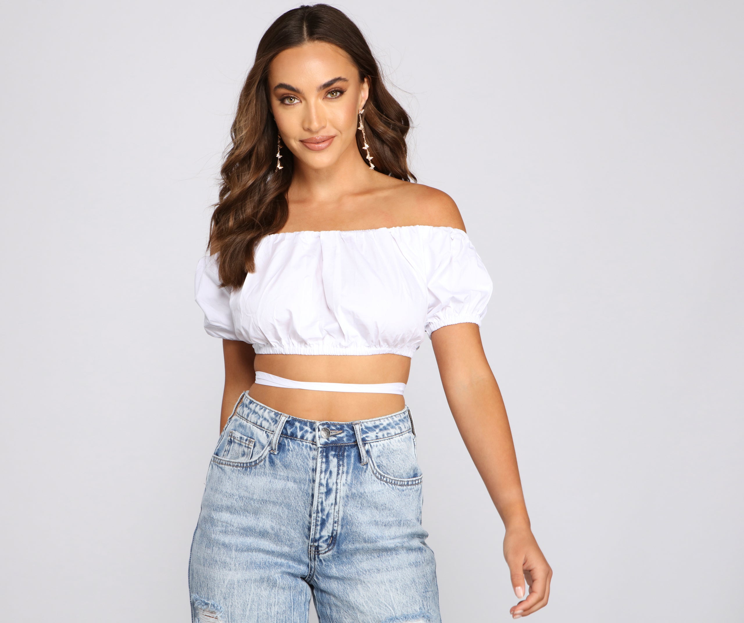 Casual Celebration Puff Sleeve Crop Top