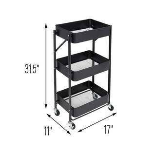 Honey-Can-Do 3-Tier Steel 4-Wheeled Folding Utility Cart in Black CRT-09584