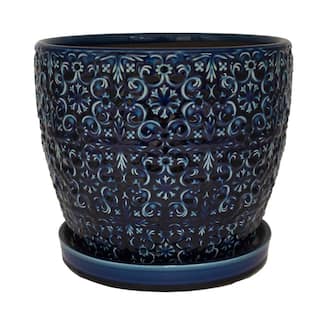 Trendspot 10 in. Dia Blue Mediterranean Bell Ceramic Planter CR11403S-100A