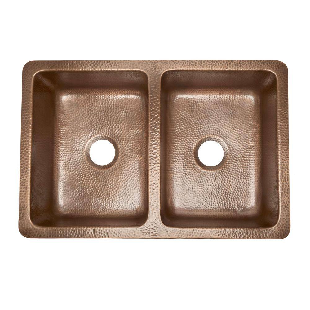 SINKOLOGY Adams 33 in. Farmhouse Double Bowl 16 Gauge Antique Copper Kitchen Sink K2A-1005ND