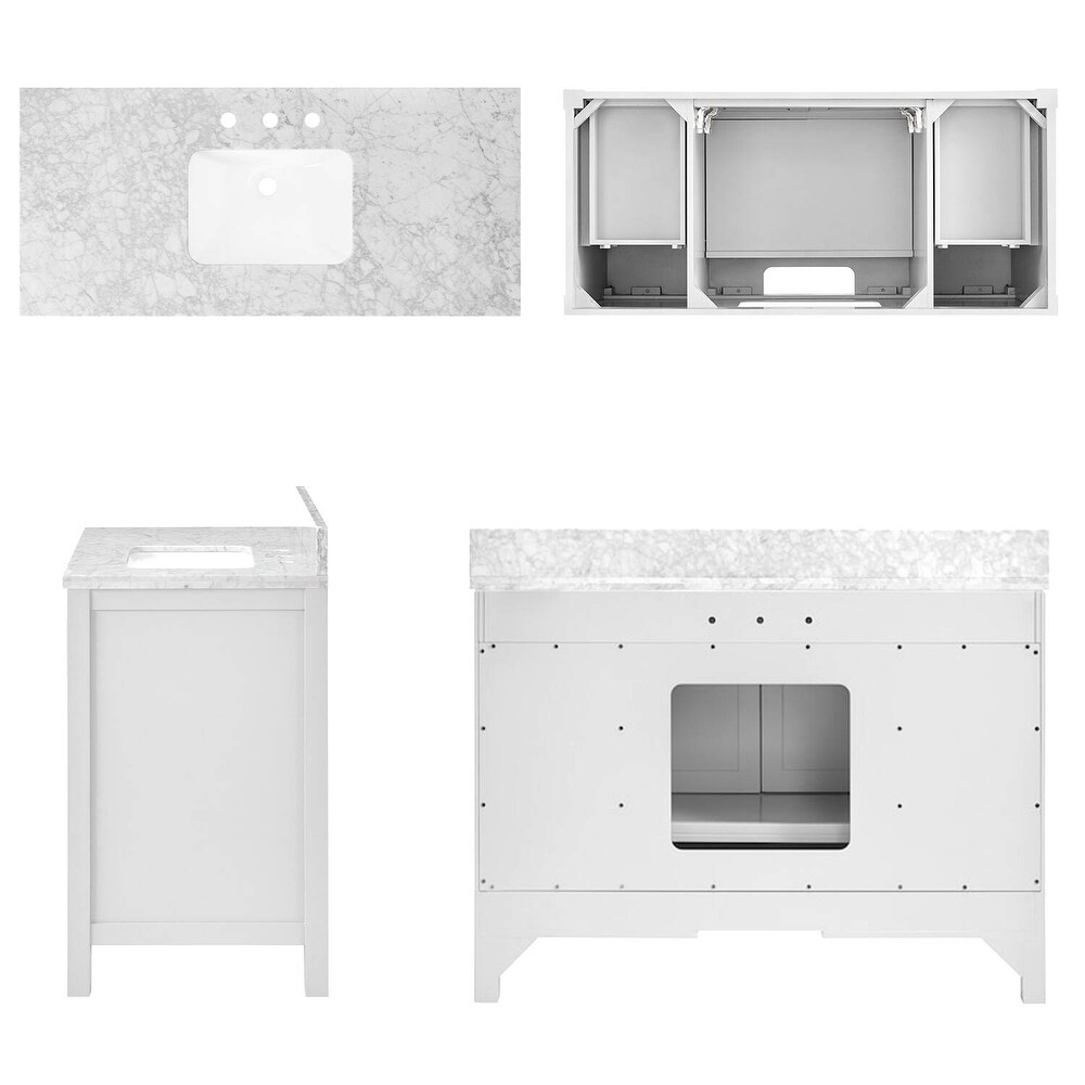 Vines 48 in. White Bathroom Vanity with Carrara Marble Top