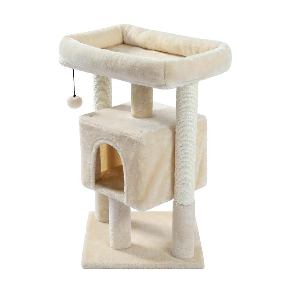 Foobrues 28.40 in. H Cat Scratching Posts and Trees with Condos and Spacious Perch in Beige LNN-P23168298