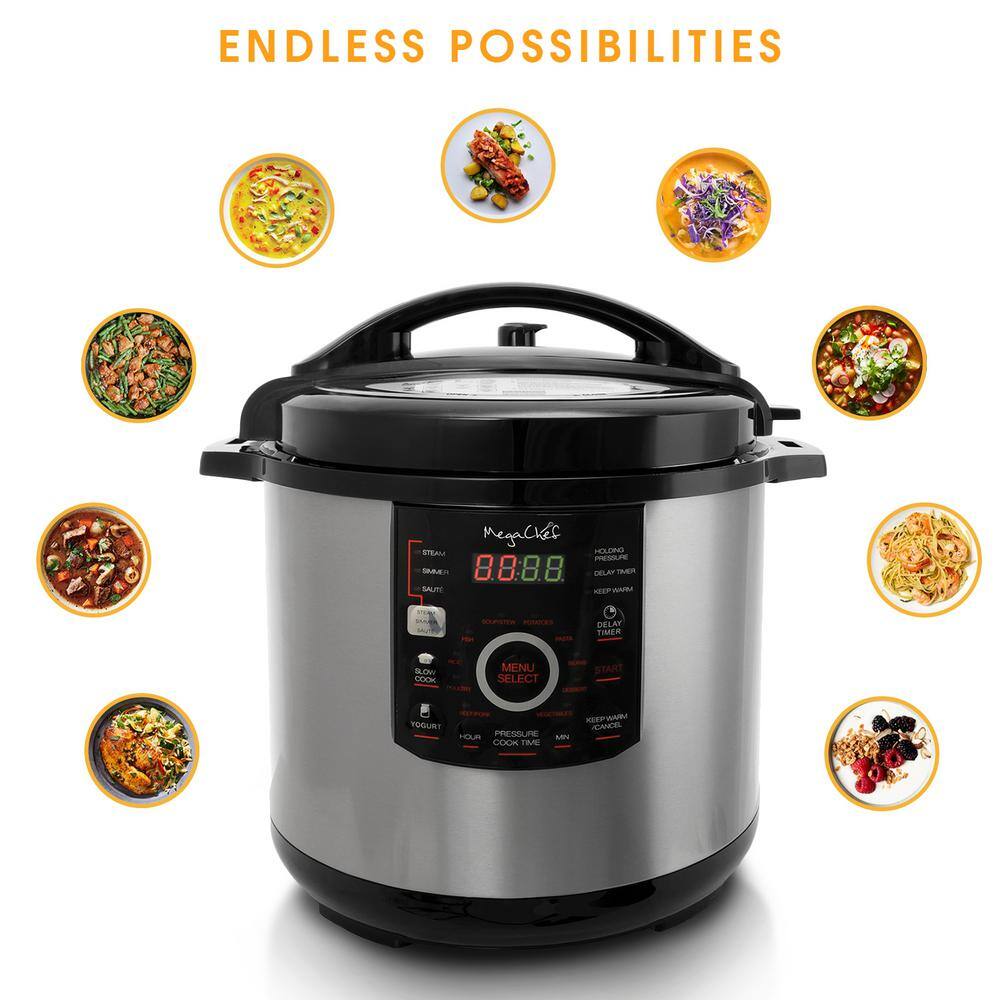 MegaChef 12 Qt. Black and Silver Electric Pressure Cooker with Automatic Shut-Off and Keep Warm Setting 985110831M