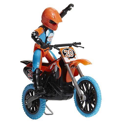 MXS Motocross Bike Toys Moto Extreme Sports， Bike and Rider with SFX Sounds by Jakks Pacific Action Figure Playsets - #20 Orange and Blue Rider， for Kids Ages 5+， (Model: 405052)