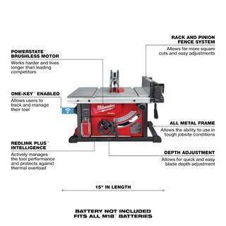 MW M18 FUEL ONE-KEY 18-Volt Lithium-Ion Brushless Cordless 8-14 in. Table Saw (Tool-Only) 2736-20