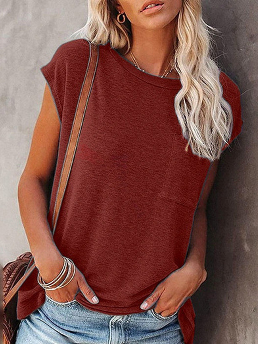 Round Neck Solid Color Casual Loose Short-sleeved T-shirt