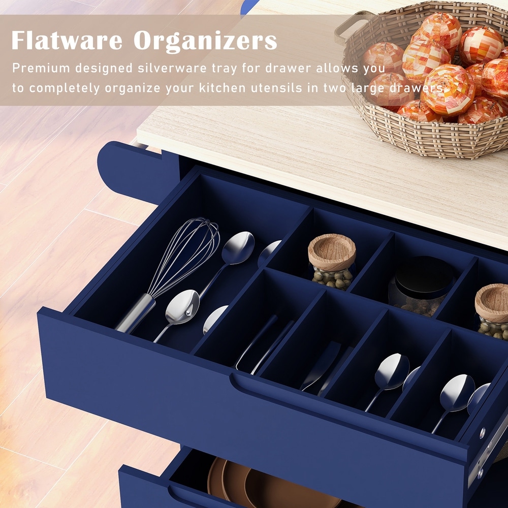 Kitchen Cart with Wood Countertop  Kitchen Island Has 8 Handle Free Drawers