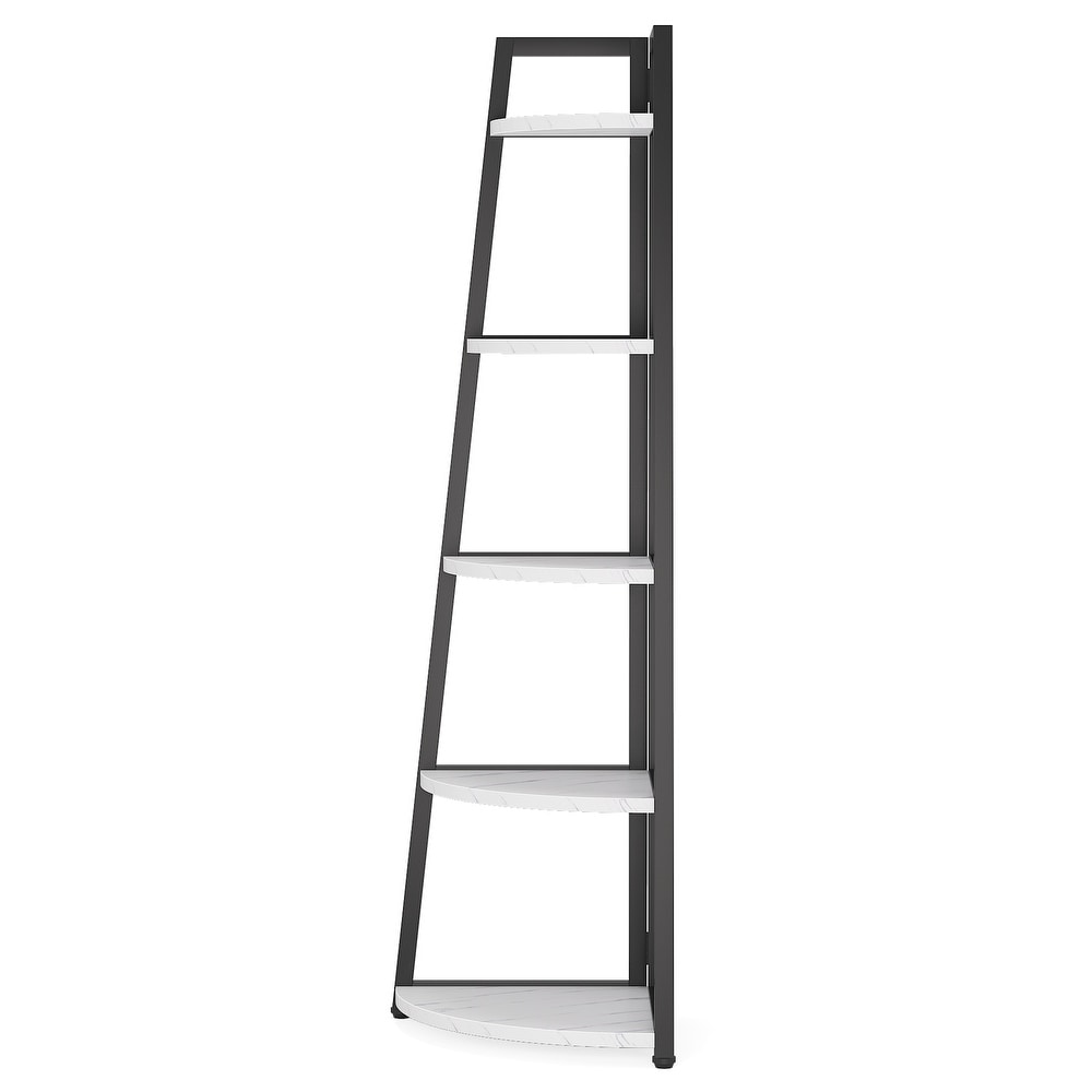 Brown/ Black Corner Ladder Shelf 5 Tier Corner Bookshelf Bookcase  White/ Gold 70 Inch Tall Display Rack for Small Space