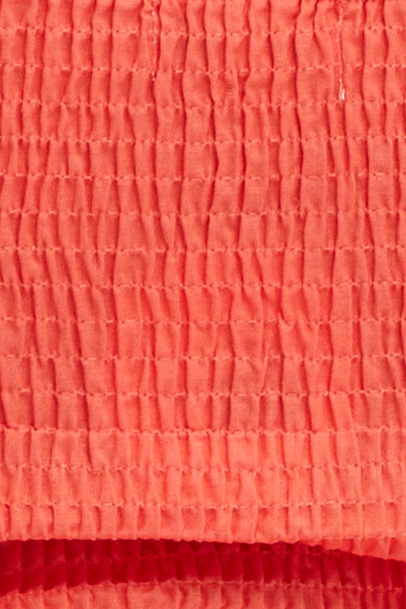 Orange Orange Linen Blend Shirred Semi Crop Top