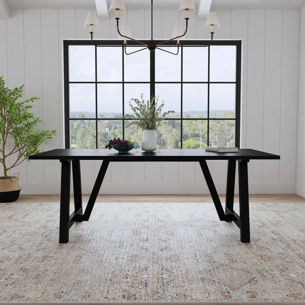 HOMESTYLES Rectangular Black Wooden 82 in. Trestle Base Dining Table Seats 8 5921-31