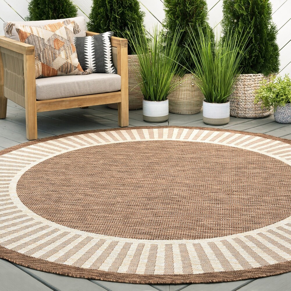 Exo Coastal Striped Border Indoor/ Outdoor Area Rug