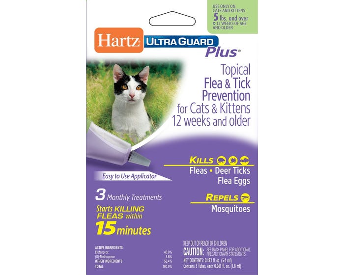 Hartz UltraGuard Plus Flea  Tick Drops 5+ Lb Cat 3 Ct (3270010844.2)