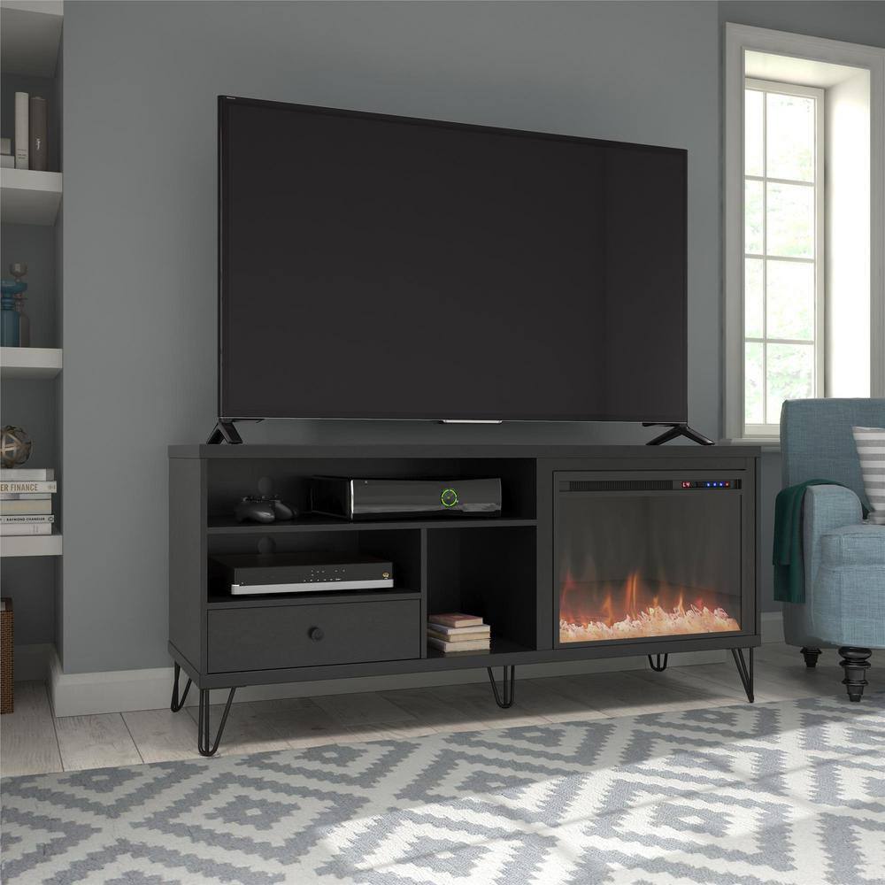 Ameriwood Home Montrose 59 in. Freestanding Electric Fireplace TV Stand Fits TV's up to 65 in. in Black HD43551