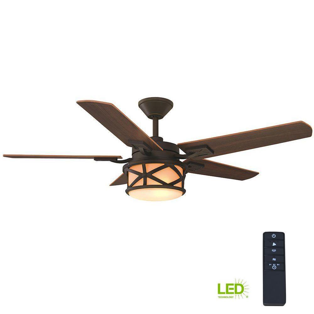 Home Decorators Collection Copley 52 in IndoorOutdoor LED Oil Rubbed Bronze Ceiling Fan with Light Kit Downrod Remote and Reversible Blades