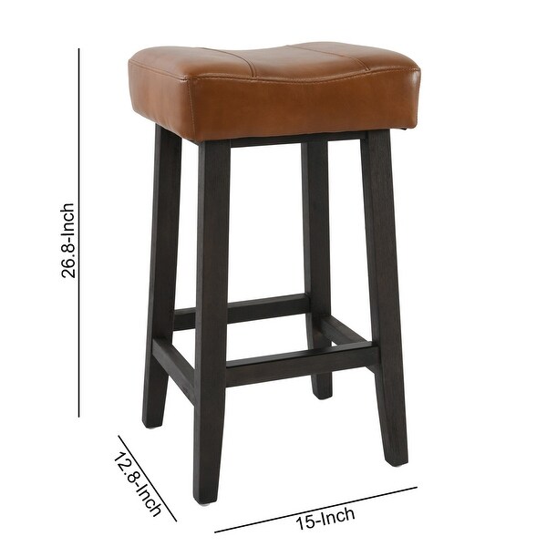 26 Inch Wooden Frame Leatherette Backless Counterstool， Brown