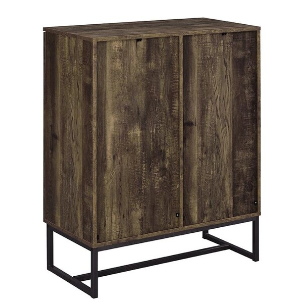 2 Doors Accent Cabinet with Metal Base in Rustic Oak/Gunmetal