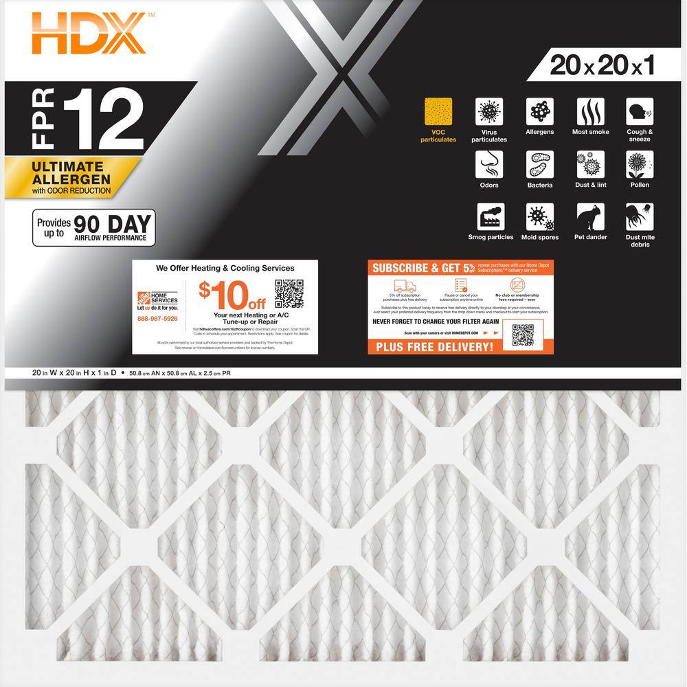 HDX 20 in. x 20 in. x 1 in. Elite Allergen Pleated Air Filter FPR 12 61201.012020