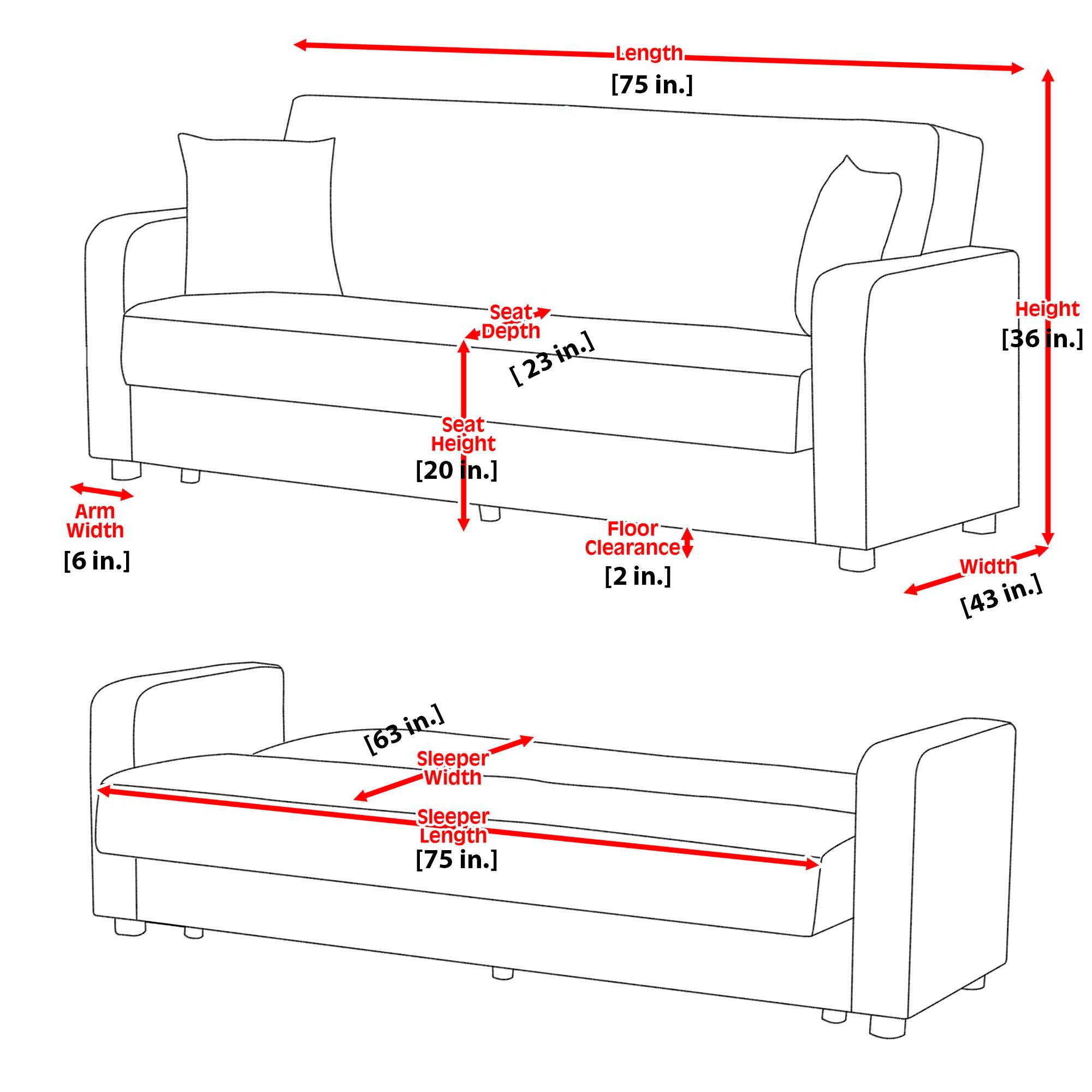 Ottomanson Trance Sofa Bed with Storage 75