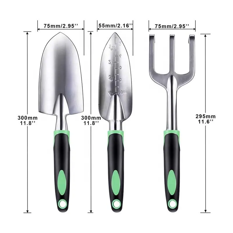 Three piece Set With Handle  Garden Tools Set Stainless Steel  Wood Tools Garden Set