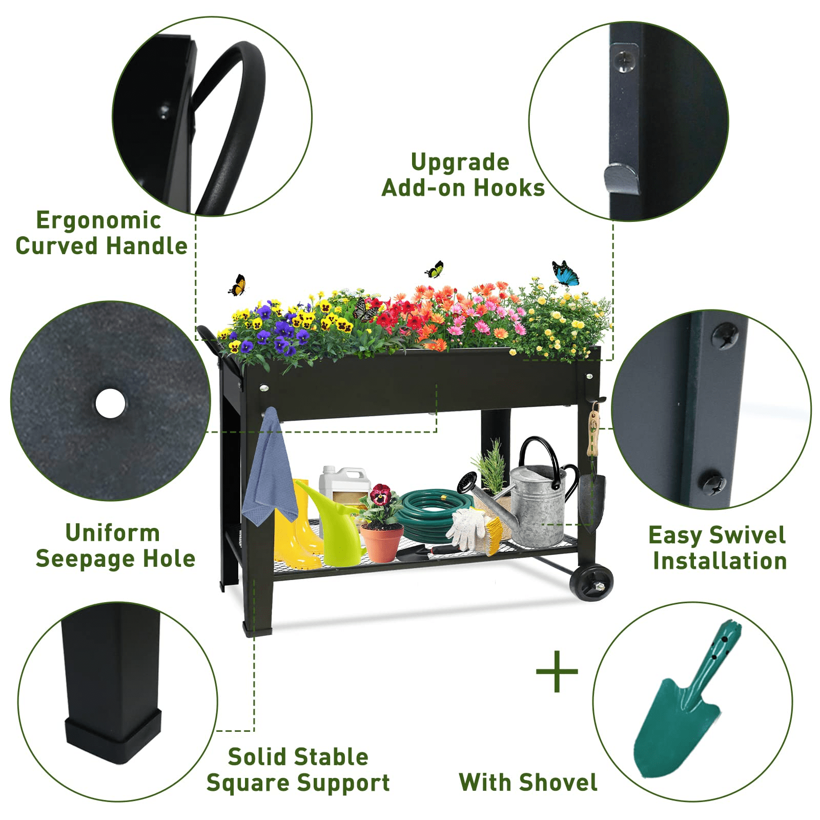 Large Planter Raised Beds with Legs Outdoor Metal Planter Box on Wheels Elevated Garden Bed for Vegetables Flower Herb Patio (40" L x 11" W x 31.5" H)