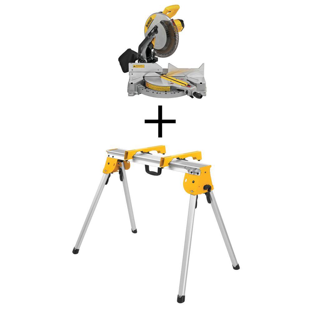 DW 15 Amp Corded 12 in. Compound Single Bevel Miter Saw and Heavy-Duty Work Stand DWS715WDWX725B