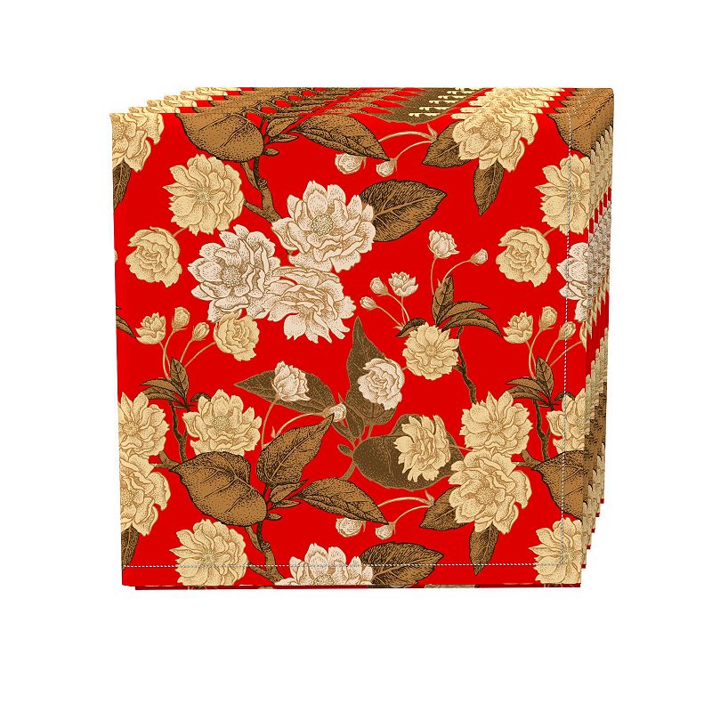 Napkin Set， 100% Polyester， Set of 4， 18x18， Golden Floral Blossom