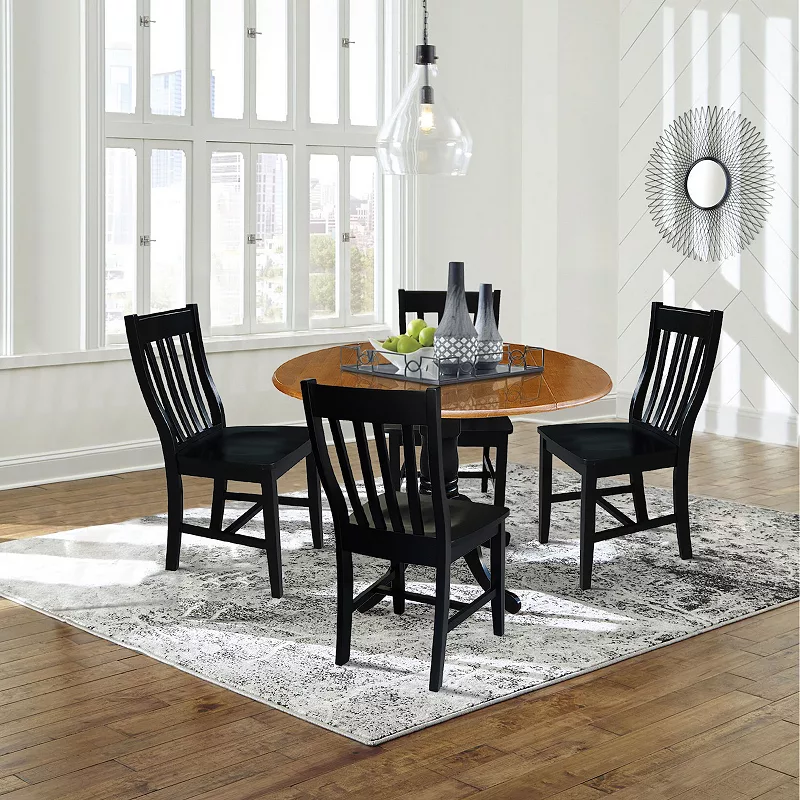 International Concepts Drop Leaf Two Tone Dining Table and Slatback Chair 5-piece Set