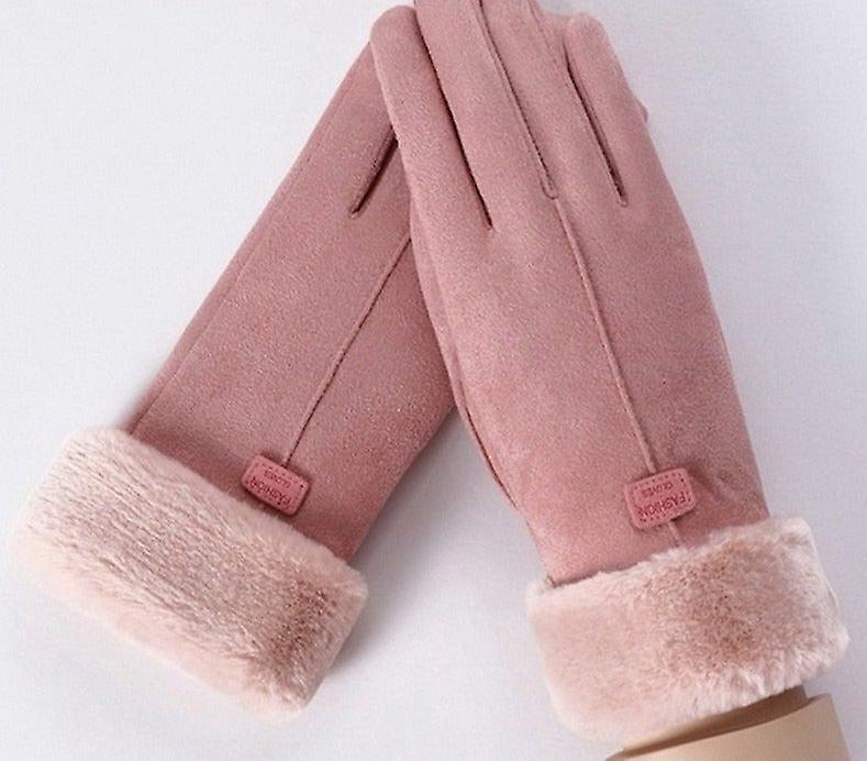 Women Winter Gloves， Warm Touch Screen Black Fur Gloves