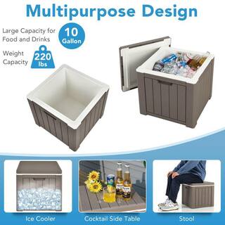 ITOPFOX 3- In-1 Patio 10 Gal. Ice Cube Cooler Box Table Stool Storage WHandle H2SA22OT023