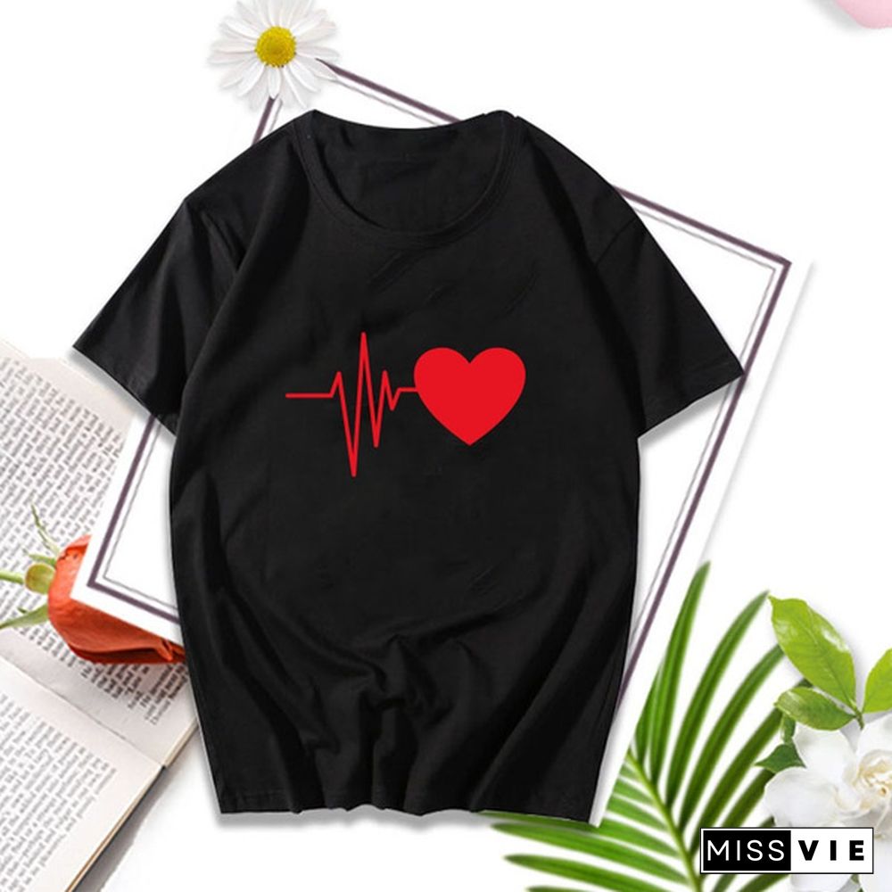 Summer Cotton Casual Love Women's T-shirt Printing Harajuku Fashion Solid Short Sleeve T-shirt Women's Shirt and T-shirt