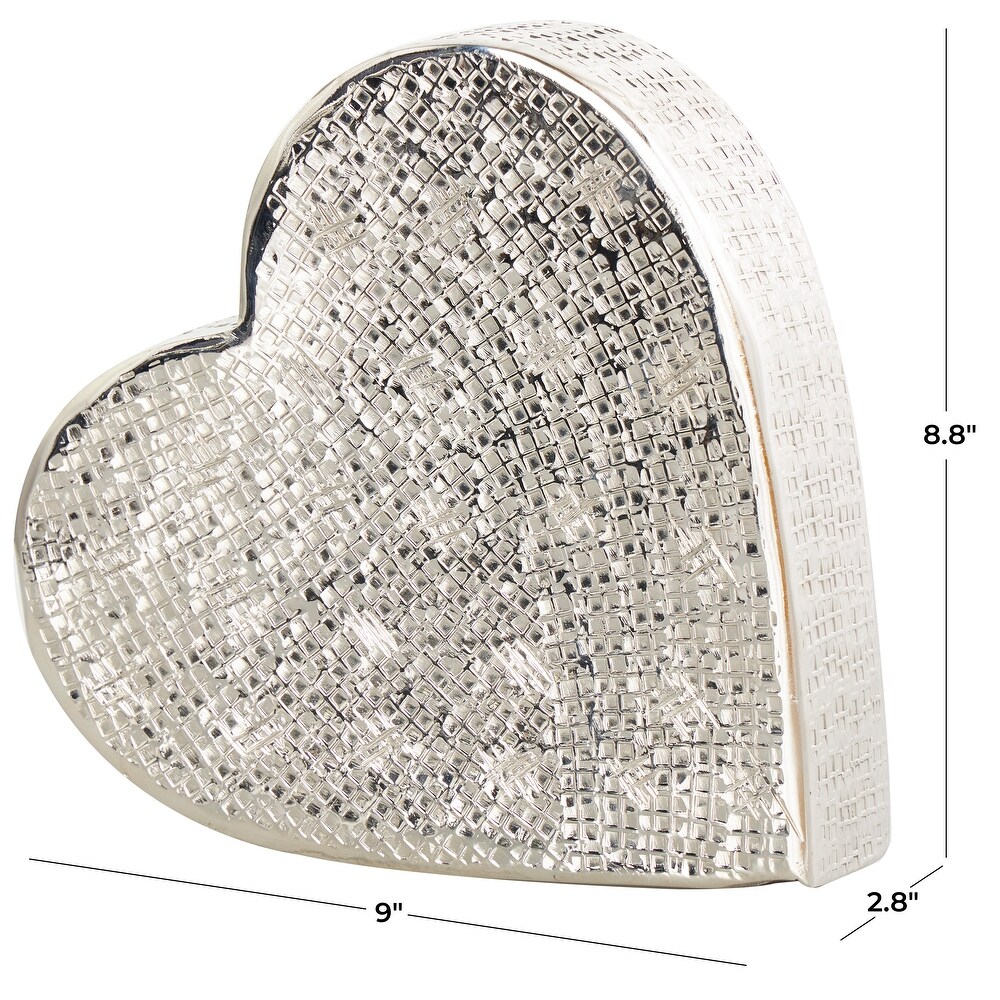 Gold or Silver Aluminum Slanted Heart Sculpture with Cube Textured Exterior