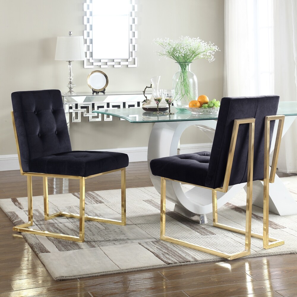 Chic Home Pierre Tufted Velvet Polished Brass Metal Frame Dining Side Chair