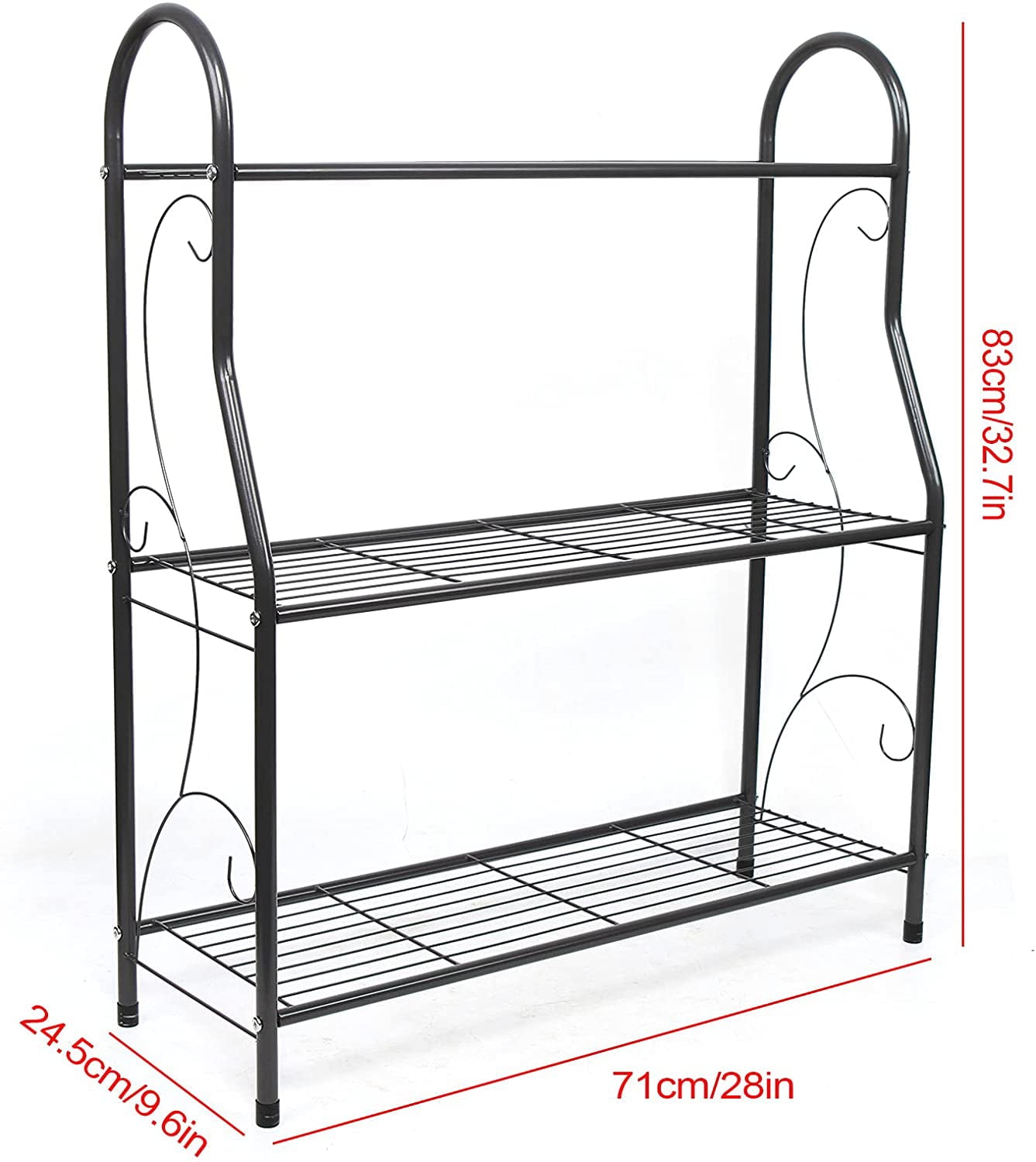 Oukaning 3 Tier Multifunctional Home Storage Organizer Shelf Metal Shelves Flower Pot Display Storage Rack (Black)