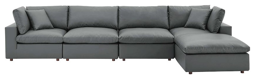 Commix Down Filled Overstuffed Vegan Leather 5 Piece Sectional Sofa   Contemporary   Sectional Sofas   by ShopFreely  Houzz