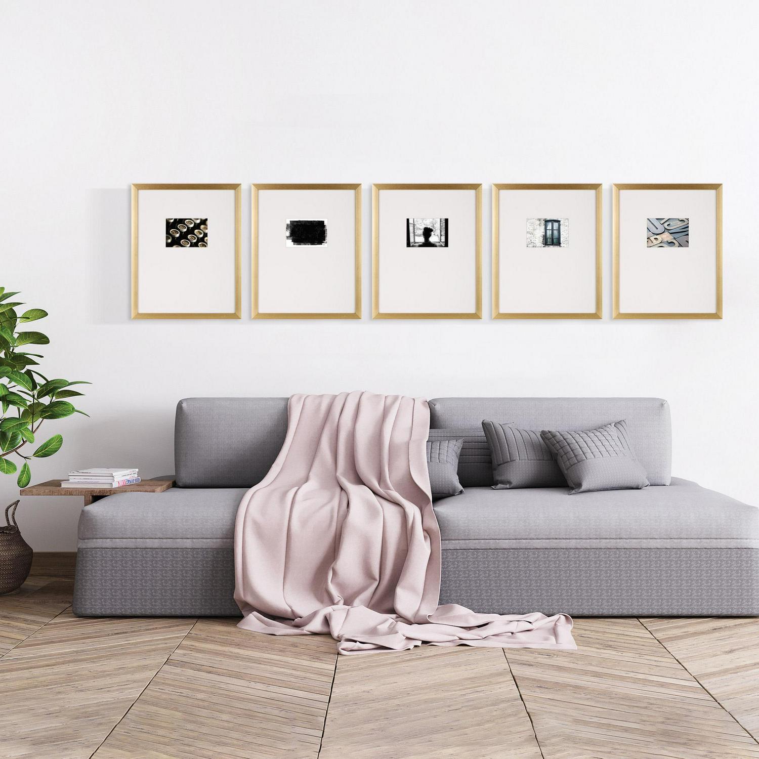 Instapoints 5 Piece Gallery Wall Picture Frame Set 16  x 20  Matted to 5  x 7  with Offset Mat and Hanging Template  Crowdfused