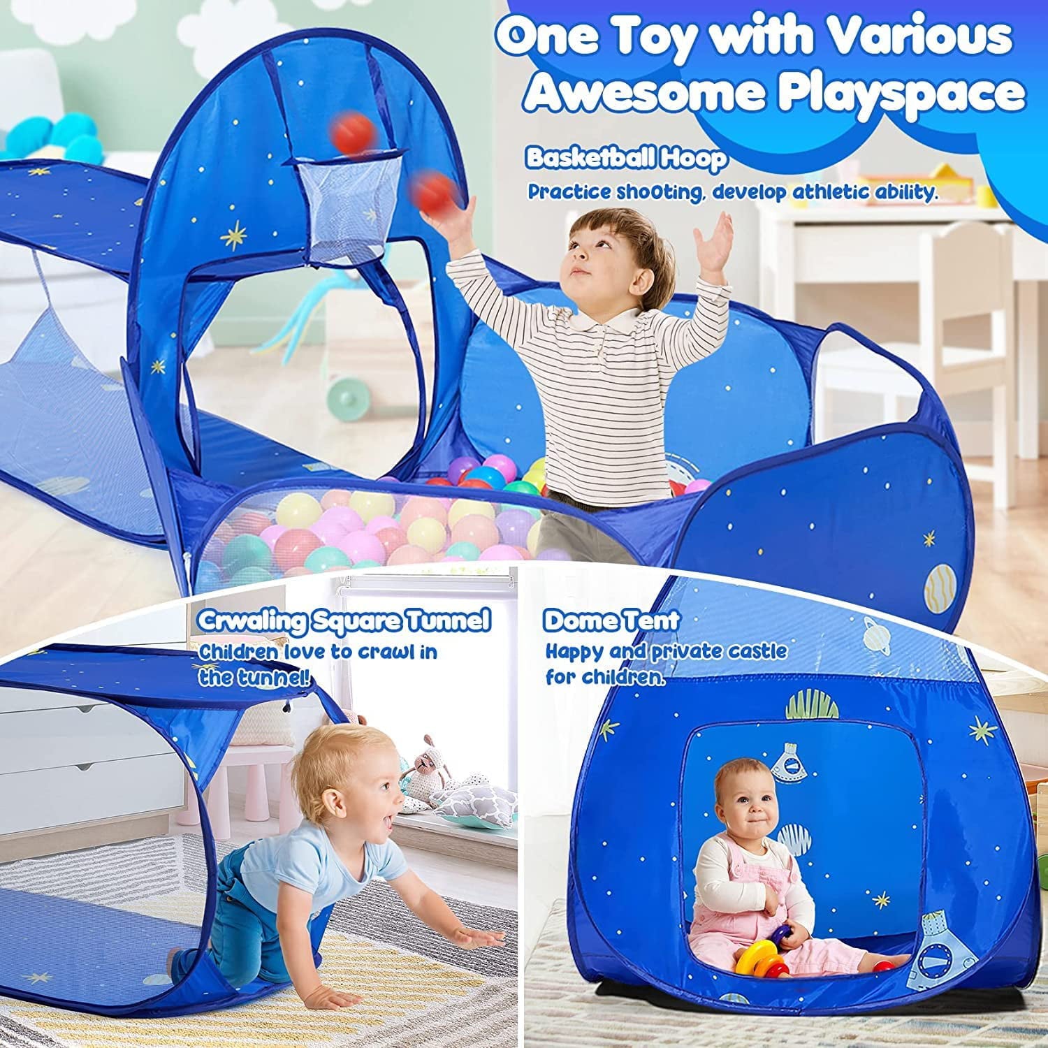 Kids Play Tent for Boys and Crawl Tunnel Princess Tents for Toddlers Baby Playhouse Toys Boys Indoor Outdoor Play House Perfect Kid’s Gifts