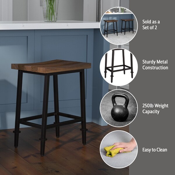 Hillsdale Trevino Metal Backless Counter Height Stool， Set of 2 - 24.75H X 19W X 14D